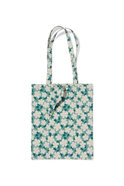 HEMA Yeşil çiçekli katlanabilir büyük kanvas çanta