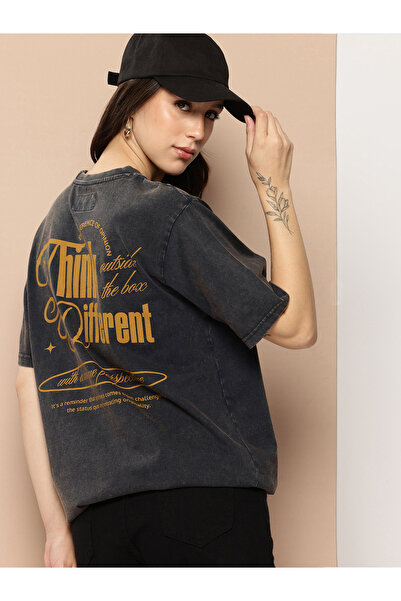Difference of Opinion By Styli Women Oversized Washed Printed T-Shirt