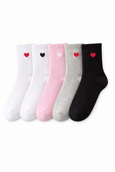 SOLDE SOCKS Set de 5 șosete zilnice din bumbac pentru fete – Model cu inimioa...