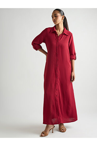 Styli Women Deep Red Shirt Maxi Dress