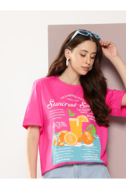 Dillinger By Styli تيشيرت نسائي قصة فضفاضة برقبة دائرية