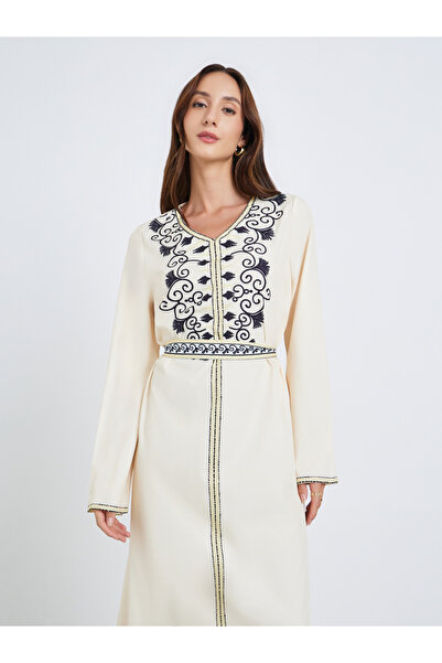 Take Two By Styli Women Beige Floral Embroidered Maxi Dress