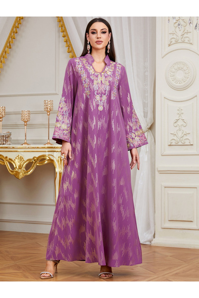 Take Two By Styli Women Texture Fabric Sequin Patch Detail Jalabiya