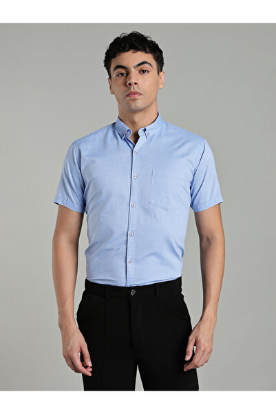 KUONS AVENUE By Styli Men Blue Short Sleeve Oxford Shirt