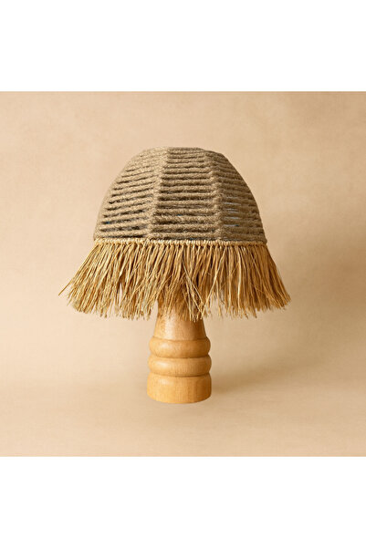 BOHEM SANATIM El Yapımı Ahşap Ayaklı Bohem Abajur - Doğal Ahşap Jüt Halat Saç...