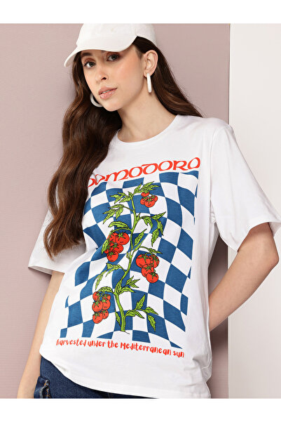 Dillinger By Styli تيشيرت نسائي قصة فضفاضة برقبة دائرية