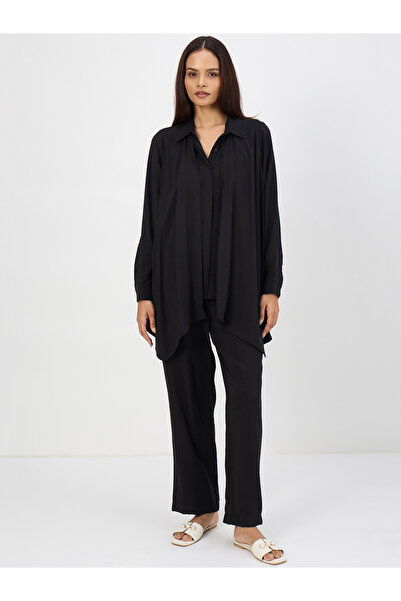 Femmella By Styli Women Black Asymmetric Top with Trousers Co-Ords