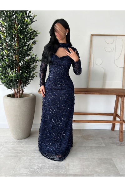 TOP BERLANTY Luxurious navy blue evening dress - exquisite embellishments