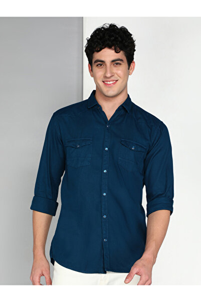 KUONS AVENUE By Styli Men Blue Cotton Twill Shirt