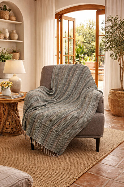 Monochrome Çok Amaçlı Örtü, Peştemal, Koltuk Şalı, Dekoratif Örtü - % 100 Pam...