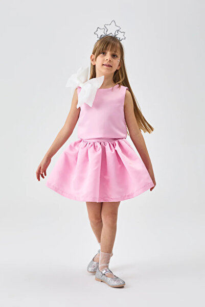 Little Little Ροζ οργάντζα φιόγκος κοριτσίστικο σετ δύο τεμαχίων