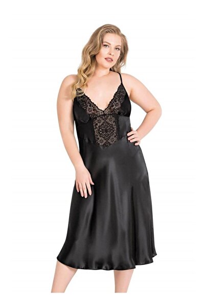 byasafkids Plus Size Black Long Satin Nightgown