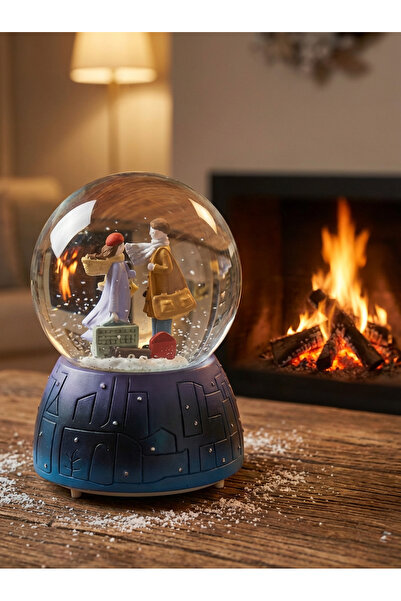 AYLİS Romantik Valizli Sevgili Çift Figürlü LED Işıklı Müzikli Kar Küresi
