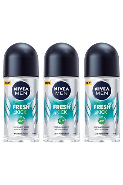 NIVEA Men Kick Fresh 48-Hour Protection Roll-On Deodorant - 3 Pack (50ml Each)