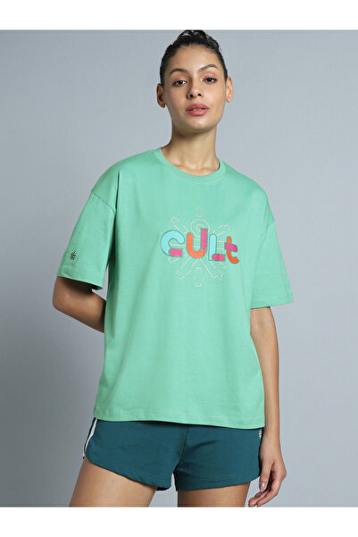 Cult By Styli Women Green Brand Carrier Relaxed Fit T-Shirt