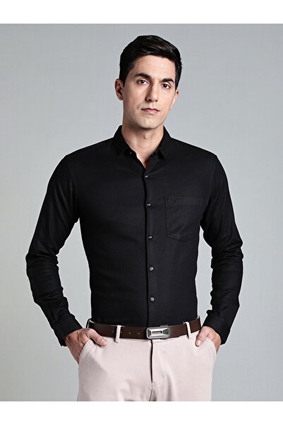 KUONS AVENUE By Styli Men Black Plain Cotton Formal Shirt