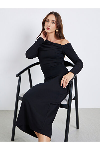 Take Two By Styli Women Black One Shoulder Bodycon Midi Dress