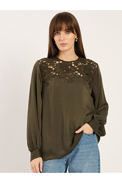 Femmella By Styli Women Olive Lace Balloon Sleeve Top