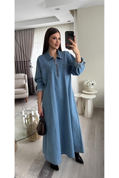 Miasista Çift Fermuarlı Kot Elbise