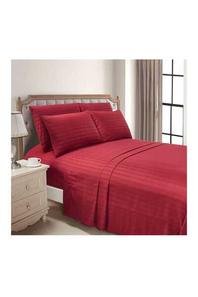 OEM Set Lenjerie Pat Dublu Bumbac cu dunga 1cm Visiniu 6piese