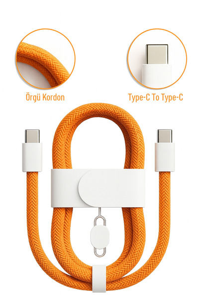 NANOSPACE iPhone Samsung Huawei Type-C to Type-C İğneli Hasır Örgü Sarj Kablosu