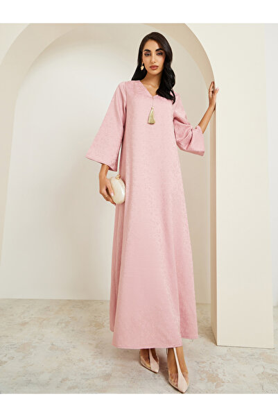 Styli Women Pink Jacquard Jalabiya