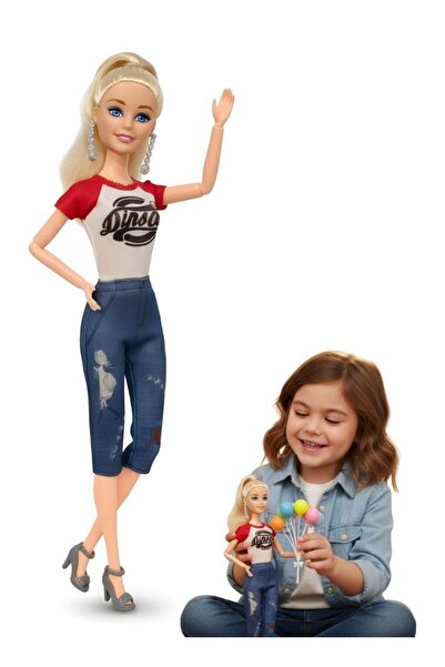 Barbie Fashion Blonde Doll in Casual Dino Top and Denim Pants for Girls Prete...