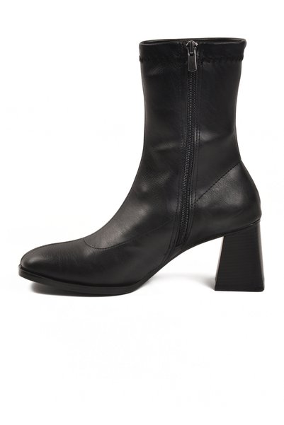AYAKMOD Black Fleece Zippered Stretch Women's Heeled Boots 2615 Z