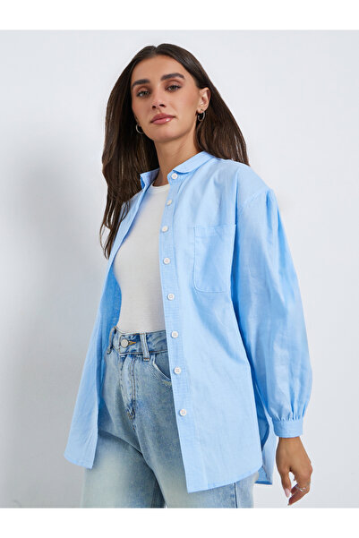 Styli Women Light Blue Oversized Linen Shirt
