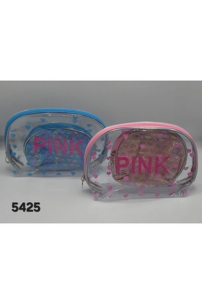 HADEEL GIJAMAI Set of two transparent plastic makeup bags, one large and one ...