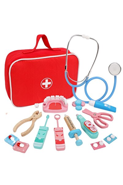OEM Trusa Medicala din Lemn pentru Copii Joc Educativ cu 18 Piese