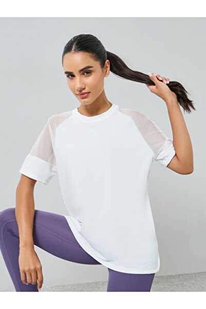 Styli Women White Shoulder Mesh Panel Top