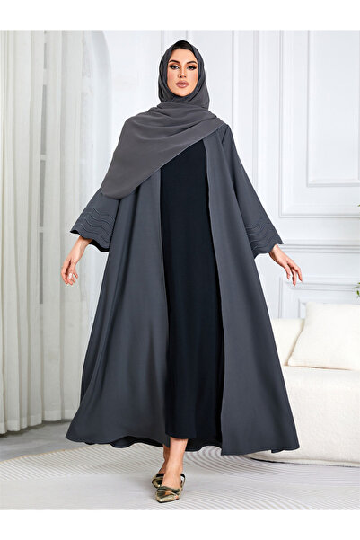 Take Two By Styli Women Solid Open Front Abaya with Headscarf