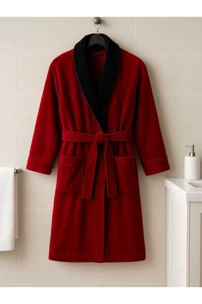 OEM EXTRA LARGE XXXL Unisex Bathrobe with Collar, Cocolino Red and Black