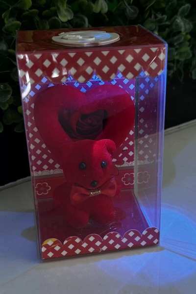 Ebijuteri LED Işıklı Kırmızı Ayıcık Standı - Romantik Yıl dönümü ve Doğum Gün...