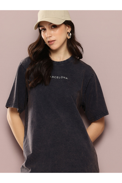 Dillinger By Styli تيشيرت نسائي قصة فضفاضة مغسول بالأسيد