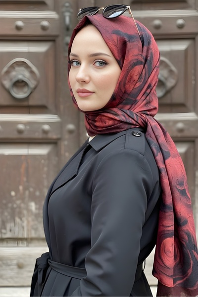 İmajButik Burgundy İpekhan Patterned Shawl