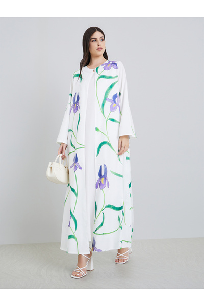 Styli Women Placement Print Open Front Abaya