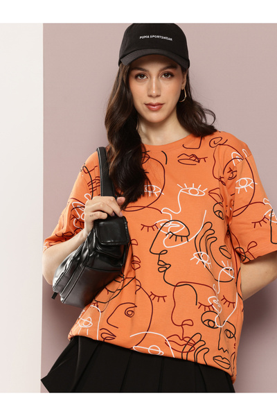 Dillinger By Styli Women Oversized Crew Neck Printed T-Shirt