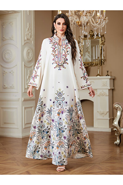 Take Two By Styli Women Floral Printed Embellished Jalabiya