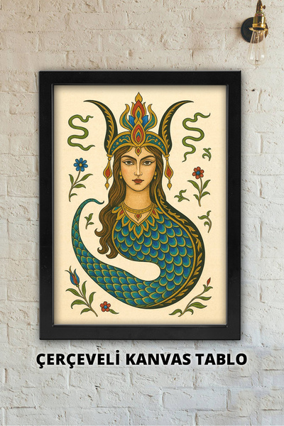 Atika Şahmeran Tablo, Şahmaran Dekor / Çerçeveli Kanvas Kumaş Tablo (30x40 cm)