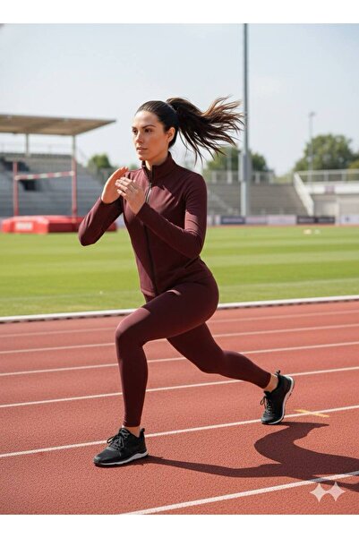 ekawholesale ياقة مرتفعة متوسطة الطول بدلة رياضية باللون الأحمر الداكن