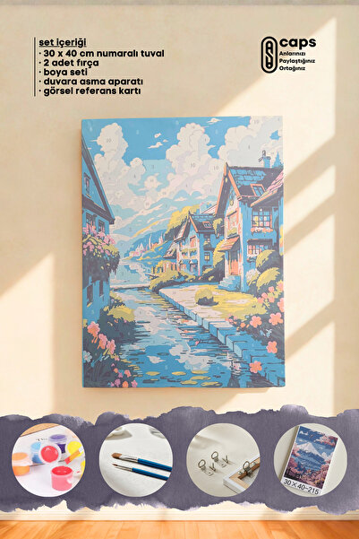 caps office Sayılarla Boyama Kanal Kenarı Köy Evleri Temalı Tuval Tablo Seti ...