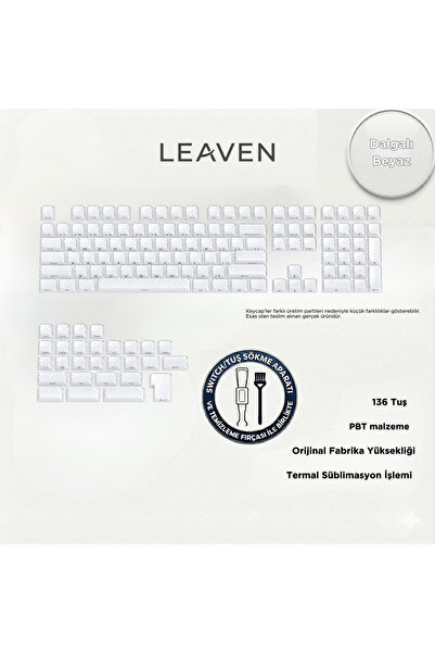 Leaven MEKANİK KLAVYE KEYCAP -136 TUŞLU DALGALI BEYAZ TUŞ TAKIMI