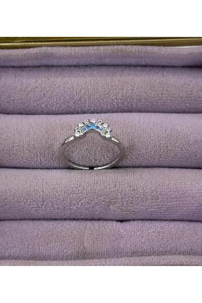 Store Tarnish Free Steel Ring - Silver Color Minimalist Ring with Blue and Wh...