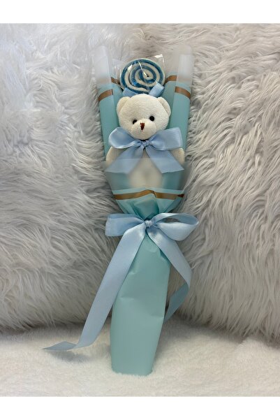 Salish Çubuk Şekerli Mavi Ayıcık Buketi | Çocuklara Özel Karne & Doğum Günü H...