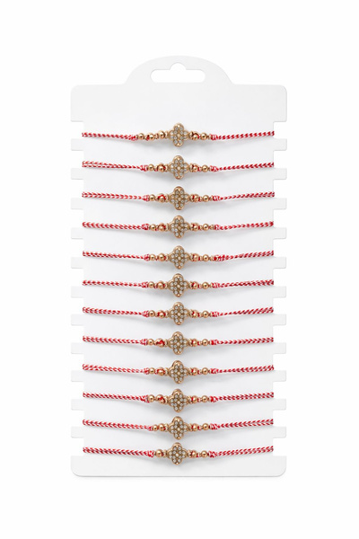 OEM Set de 12 brățări Mărțișor, Floare Aurie cu Strasuri, Snur Reglabil, 20x1...