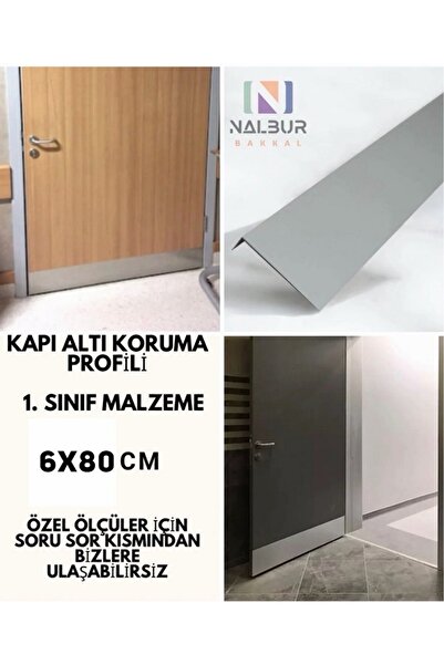 Nalbur Bakkal 80cm Kapı Altı Koruması Tekmelik Alüminyum Gri 6x2 Cm 2 Adet (K...