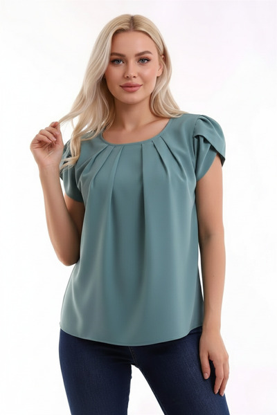 İntive Lingerie Round Pleated Collared Sleeve Detailed Comfortable Cut Short ...