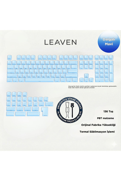 Leaven MEKANİK KLAVYE KEYCAP -136 TUŞLU DALGALI MAVİ TUŞ TAKIMI
